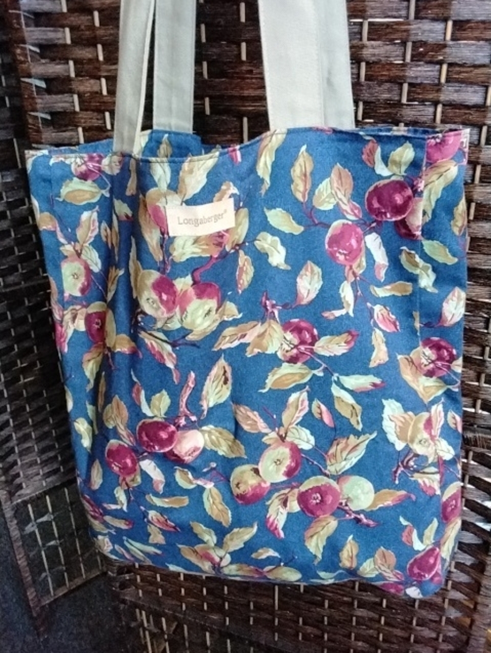Longaberger Blue Floral Fruit Print Tote